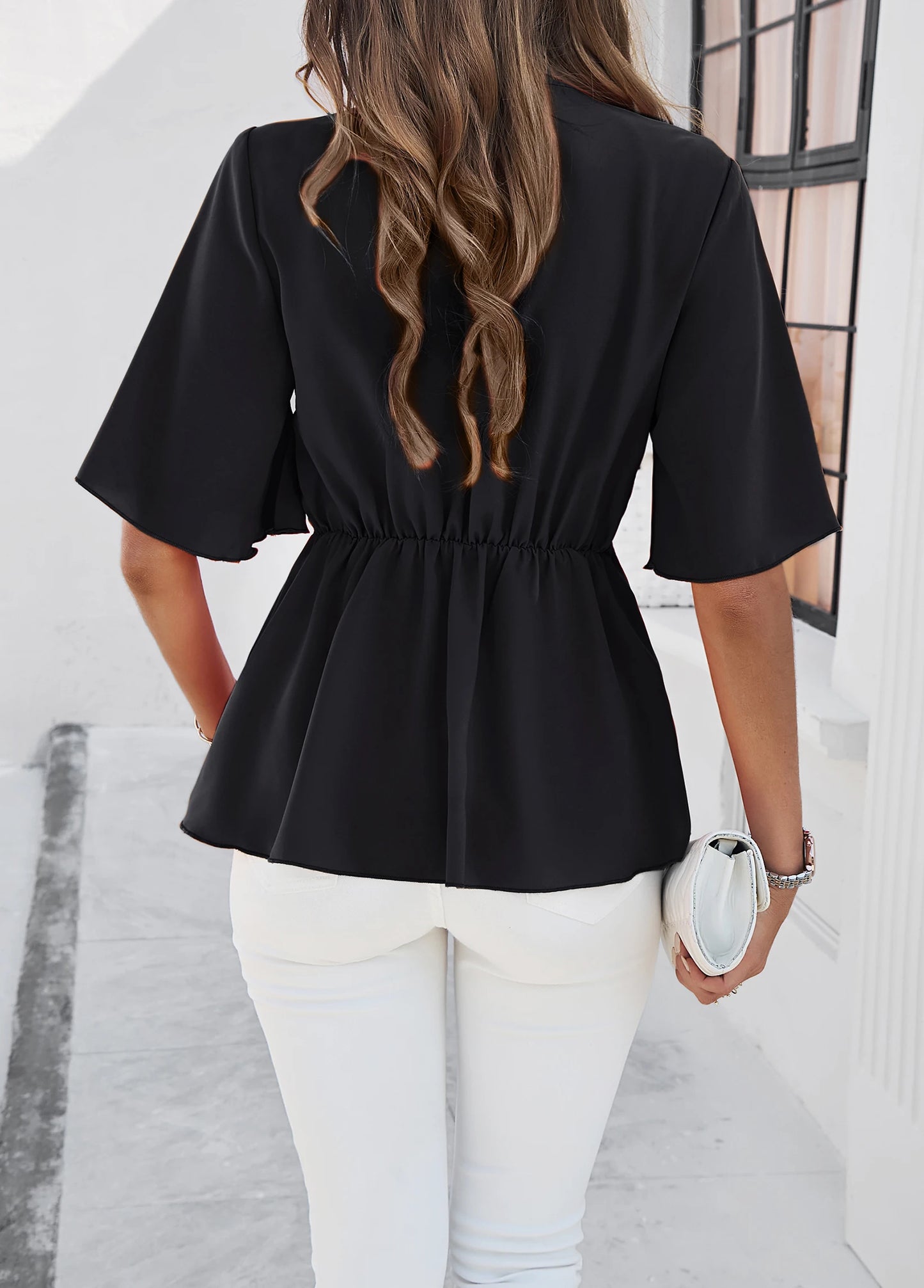 Elegante Vlindermouwen V hals Blouse